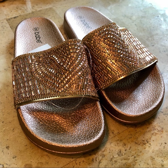Babe Rose sparkle heart slippers/slides - Picture 2 of 5